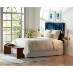 55 Downing Street Cadence Channel Tufted Blue Velvet Queen Hanging Headboard -Furniture Specialty Store GUEST 2ab4f591 2965 4a08 8ef4 37d348719341