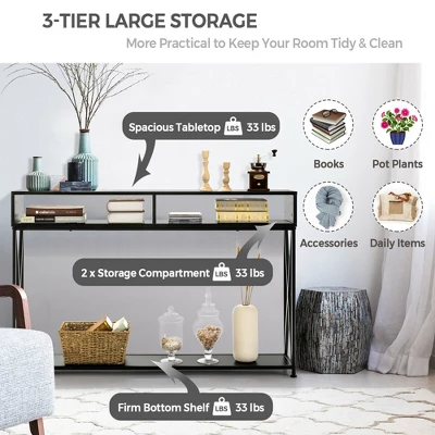 Costway Steel Frame Console Table With Open Shelf And Storage Compartments Black 6 Costway Steel Frame Console Table With Open Shelf And Storage Compartments Black - Image 4