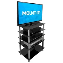 Mount-It! Tempered Glass AV Component Media Stand, Audio Tower And Media Center With 5 Shelves, 220 Lbs Total Capacity, Black Shelves Chrome Legs -Furniture Specialty Store GUEST 2c87cb46 a912 4f27 a76c 9f2d0eb83276