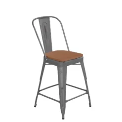 Emma And Oliver Clear Coated Metal Stool With Backrest And Polyresin Seat For Indoor Use Only -Furniture Specialty Store GUEST 2cfc15e6 3d49 406a a370 f2cfaf081396