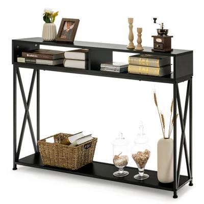 Costway Steel Frame Console Table With Open Shelf And Storage Compartments Black 9 Costway Steel Frame Console Table With Open Shelf And Storage Compartments Black - Image 7