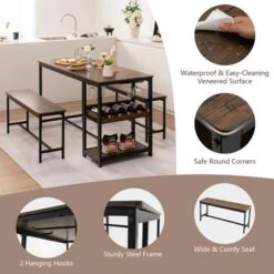 Costway 3 PCS Dining Table Set For 4 Kitchen Dining Room Table & 2 Benches W/ Rack -Furniture Specialty Store GUEST 2e05a3d4 dbed 42ae 9527 3d5533906efe