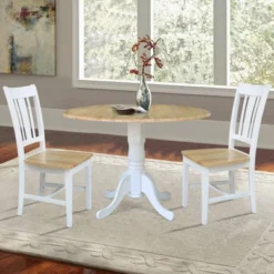 42" Drop Leaf Dining Table Set With 2 San Remo Splat Back Chairs White/Natural - International Concepts -Furniture Specialty Store GUEST 2eb14094 9e76 403a a028 282b42ddb732