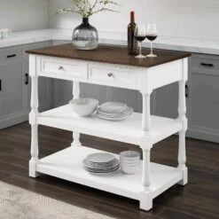 Caitlyn Wood Top Kitchen Island White/Dark Brown - Crosley