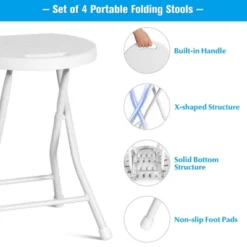 Costway Set Of 4 Portable Folding Stools 18'' Collapsible Round Stools White -Furniture Specialty Store GUEST 2f0b474b e4cc 4c57 ba23 37c2af3015c4