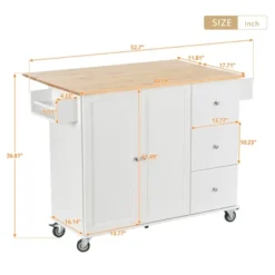 52.7 In. W Mobile Kitchen Island With Drop Leaf Wood Top, Spice Rack And Locking Wheels-ModernLuxe -Furniture Specialty Store GUEST 2f1121d5 8981 446d aefb 4179d6bfc8bc