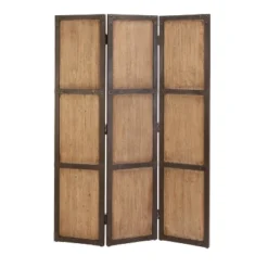 Farmhouse Carved Wood Panel Room Divider Screen Brown - Olivia & May