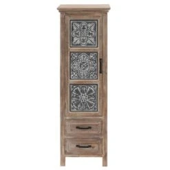 LuxenHome 48" Tall Wood And Metal 2-Drawer 1-Door Storage Cabinet.