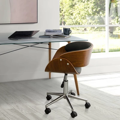 Faux Leather Curved Swivel Home Office Chair With Adjustable Seat Height Black/Brown - Teamson Home 7 Faux Leather Curved Swivel Home Office Chair With Adjustable Seat Height Black/Brown - Teamson Home - Image 5