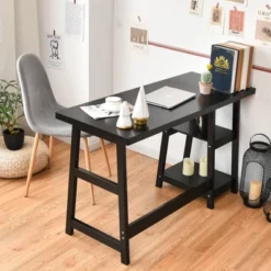 Tangkula Trestle Computer Desk Indoor Office Workstation For Home Office With 2-Tier Storage Shelves -Furniture Specialty Store GUEST 330b100a 2f6b 4316 92da 0dc592cb9150