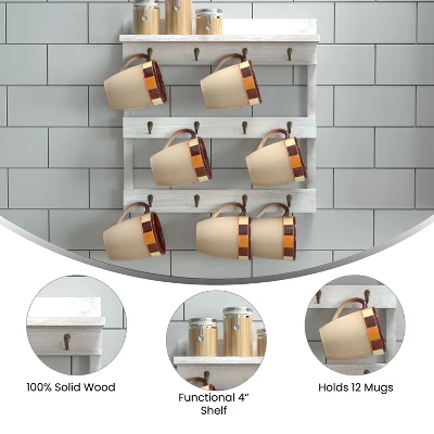 Emma And Oliver Wall Mounted Mug Rack With 12 Coffee Cup Hangers And Built-In Shelf For Coffee, Sugar & More 7 Emma And Oliver Wall Mounted Mug Rack With 12 Coffee Cup Hangers And Built-In Shelf For Coffee, Sugar & More - Image 5