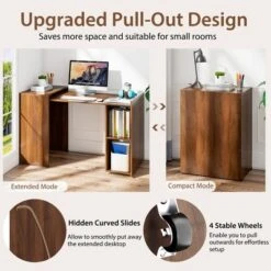 Costway Extendable Computer Desk Reversible Study Writing Desk W/ Mobile Shelves Natural/Brown -Furniture Specialty Store GUEST 335a85a4 82f8 4df0 9864 09c972c2f9a2