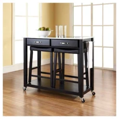 Stainless Steel Top Kitchen Cart/Island - Black With 24" Black Upholstered Saddle Stools - Crosley -Furniture Specialty Store GUEST 349ec9ef c9cc 4e3e 82ce cc98247cfa7a