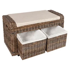 Happimess Palermo 34.50" 2 Drawer Wicker Storage Bench, Gray -Furniture Specialty Store GUEST 35334609 114e 42e9 9323 a9f0d073c853