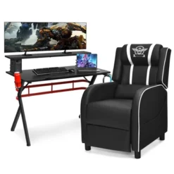 Costway Gaming Desk & Chair Set 48'' Computer Desk & Massage Recliner Chair Black + White/Blue/Pink/Red -Furniture Specialty Store GUEST 355ba1fe 0f06 439a 8f0f c7526b81eb53
