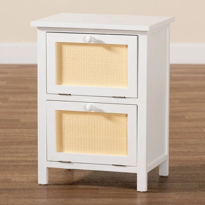 Sariah Wood Rattan 2 Door Nightstand White - Baxton Studio 11 Sariah Wood Rattan 2 Door Nightstand White - Baxton Studio - Image 9