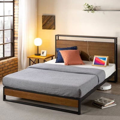 Suzanne Metal And Bamboo Platform Bed Frame With Headboard Shelf Brown - Zinus 8 Suzanne Metal And Bamboo Platform Bed Frame With Headboard Shelf Brown - Zinus - Image 6