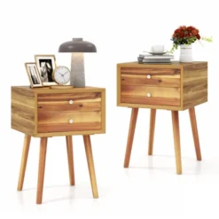 Costway 2PCS Wooden Nightstand Mid-Century End Side Table W/2 Storage Drawers -Furniture Specialty Store GUEST 36169ce2 9b4f 45dd b005 5db6d15cf0bb