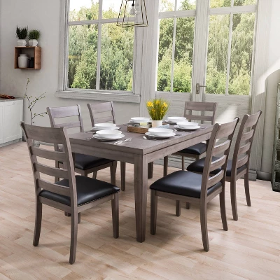 7pc New York Wood Dining Set Washed Gray - CorLiving 3 7pc New York Wood Dining Set Washed Gray - CorLiving