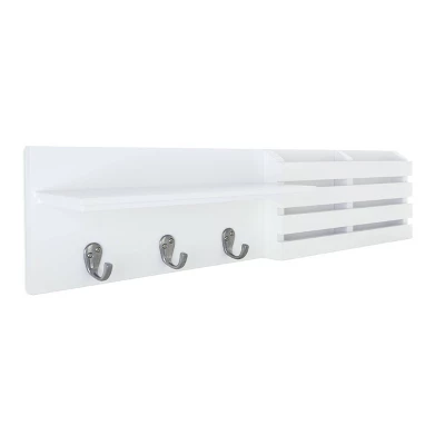 Sydney Wall Shelf With Hooks And Mail Sorter - White 4 Sydney Wall Shelf With Hooks And Mail Sorter - White - Image 2