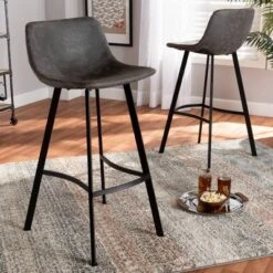 Set Of 2 Tani Faux Leather Upholstered Metal Barstools Gray/Black - Baxton Studio -Furniture Specialty Store GUEST 36814638 5347 420d b508 cdb6e3c344e9
