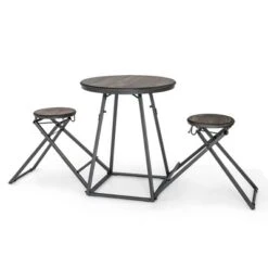Costway 3-Piece Bar Table Set Round Pub Dining Table & 2 Foldable Stools W/ Metal Frame -Furniture Specialty Store GUEST 37299171 8b1c 4a39 9aad 474a4c9076ff