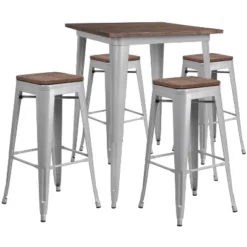 Flash Furniture 31.5" Square Metal Bar Table Set With Wood Top And 4 Backless Stools -Furniture Specialty Store GUEST 38661e0c 9a03 4956 9699 dcef3b6c5ef8