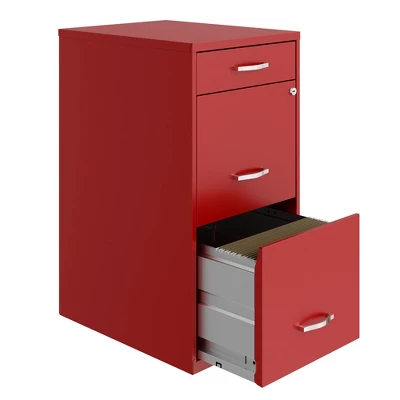 Space Solutions 18 Inch Wide Metal Organizer File Cabinet For Office Supplies And Hanging File Folders W/ Pencil Drawer & 3 File Drawers, Red 5 Space Solutions 18 Inch Wide Metal Organizer File Cabinet For Office Supplies And Hanging File Folders W/ Pencil Drawer & 3 File Drawers, Red - Image 3