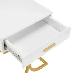 17.75" Rectangular Modern Glam Side Table With Drawer White/Gold - Danya B. -Furniture Specialty Store GUEST 38a38406 78f1 4113 b6a4 376de9832f78