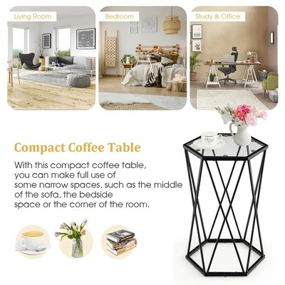 Costway End Table Tempered Glass Top Metal Frame Hexagonal Accent Side Table Living Room 10 Costway End Table Tempered Glass Top Metal Frame Hexagonal Accent Side Table Living Room - Image 8