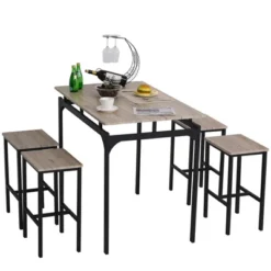 HOMCOM 5 Piece Modern Dining Table And 4 Stools Industrial Dining Set With Footrest & Metal Legs, For Kitchen, Natural -Furniture Specialty Store GUEST 391ce576 4ceb 4ee2 a7f9 7a1df8697928