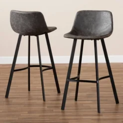 Set Of 2 Tani Faux Leather Upholstered Metal Barstools Gray/Black - Baxton Studio -Furniture Specialty Store GUEST 39aee863 3bc0 4b0b a86e 9e04e7a6a18d