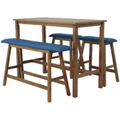 Sunnydaze Decor Sunnydaze Indoor Counter-Height Dining Table Set With 2 Cushioned Stools And 1 Cushioned Bench - Weathered Oak Finish -Furniture Specialty Store GUEST 3a5543c7 cf6b 448e 8b47 ab06afc28d35