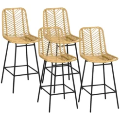 HOMCOM Modern Rattan Bar Stools Set Of 4, Breathable Steel-Base Wicker Counter Height Barstools For Kitchen Counter, Yellow -Furniture Specialty Store GUEST 3ae77b46 03b9 4731 b974 223e4b6451af