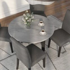 5pc Kellum Contemporary Round Dining Set White/Brushed Brown Gray/Light Gray - MiBasics -Furniture Specialty Store GUEST 3bd66981 014f 422e 9636 2748d2f7d569