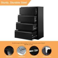 AOBABO 4 Drawer Lateral Steel File Organizing Cabinet With Locking System And Adjustable Hanging Bars For Letter/Legal Size Paper, Black -Furniture Specialty Store GUEST 3c1d2997 c1d1 4dae 817a 361dd1905b40