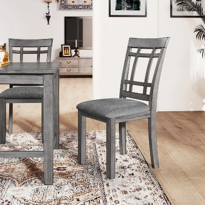 6-Piece Farmhouse Rustic Wooden Dining Table Set With 4 Chairs And Bench, Antique Gray - ModernLuxe 8 6-Piece Farmhouse Rustic Wooden Dining Table Set With 4 Chairs And Bench, Antique Gray - ModernLuxe - Image 6