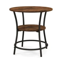 Tangkula 2-Tier Side Table Compact Round Metal Frame Coffee Table W/ Open Shelf Brown -Furniture Specialty Store GUEST 3ce8ef34 dea0 4bc5 9572 fd0fd59227fa