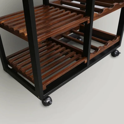 28" Solid Wood Rolling Kitchen Cart With Wine Rack And Drawer Dark Brown - Flora Home 13 28" Solid Wood Rolling Kitchen Cart With Wine Rack And Drawer Dark Brown - Flora Home - Image 11