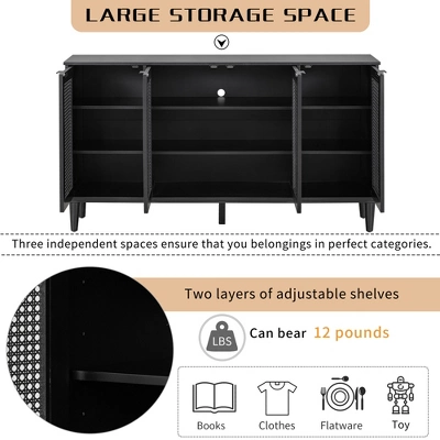 60" Generous Storage Sideboard With Faux Rattan Door - ModernLuxe 6 60" Generous Storage Sideboard With Faux Rattan Door - ModernLuxe - Image 4