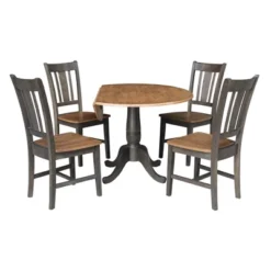 5pc 42" Round Dual Drop Leaf Dining Table With 4 Splat Back Chairs Hickory/Washed Coal - International Concepts -Furniture Specialty Store GUEST 403cb32f 7cff 47e8 a3ca 8e9f36f4edc3