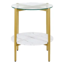 Gold Finish Side Table With Faux Marble Shelf - Henn&Hart -Furniture Specialty Store GUEST 405b2096 d1d3 4408 b657 e6bc331eca77