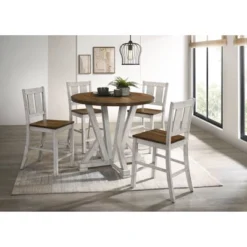 5pc Naxti Rustic Round Counter Height Dining Table Set Light Oak/Antique White - HOMES: Inside + Out