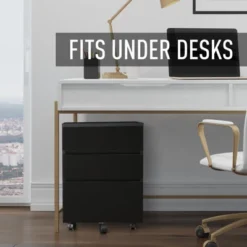 HOMCOM 3 Drawer Storage Cabinet, Mobile Desk Cabinet Under Desk With Wheels, Printer Stand For Home Office, Black -Furniture Specialty Store GUEST 40dd2b0e 8d21 44a5 b0af f9dc9076eb05