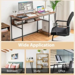 Costway 55'' Computer Desk Home Office PC Workstation W/ Power Outlets & USB Ports Rustic / Black -Furniture Specialty Store GUEST 411ffc1c 7914 4cf5 bd5a 9371495ab02b