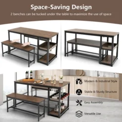 Costway 3 PCS Dining Table Set For 4 Kitchen Dining Room Table & 2 Benches W/ Rack -Furniture Specialty Store GUEST 419e70a9 001f 42b8 b239 8962025423c8