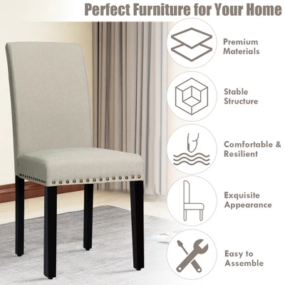 Costway Set Of 2 Fabric Dining Chairs Upholstered With Nailhead Trim 11 Costway Set Of 2 Fabric Dining Chairs Upholstered With Nailhead Trim - Image 9