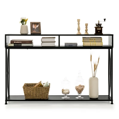 Costway Steel Frame Console Table With Open Shelf And Storage Compartments Black 10 Costway Steel Frame Console Table With Open Shelf And Storage Compartments Black - Image 8