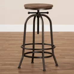 Baxton Studio Aline Wood And Rust Finished Steel Adjustable Swivel Barstool Brown - BaxtonStudio -Furniture Specialty Store GUEST 423647fd f7d6 4bdd a7bd f81136413c0d
