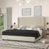 Merrick Lane Modern Platform Bed - Gray Faux Linen - Queen - Padded Wingback Headboard - 8.5" Floor Clearance - Wood Support Slats - No Box Spring Needed -Furniture Specialty Store GUEST 43432af2 d34f 4ffd bb2f 3037921026c2
